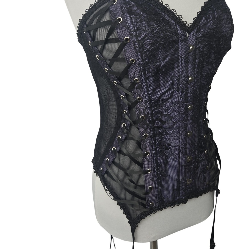 ADORE ME 1X Women's Lingerie Strapless Hookfront Lace Corset Purple & Black - Picture 3 of 11